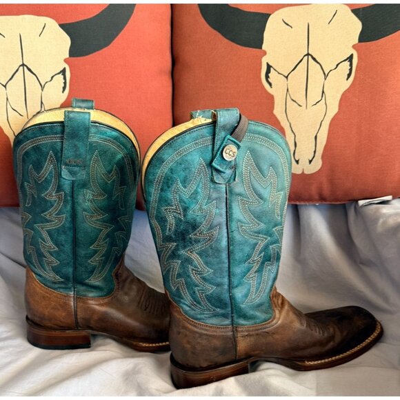 Roper "sidewinder" Cowboy Boots 8250 Turquoise and Brown Leather - Handmade in M - Picture 2 of 7